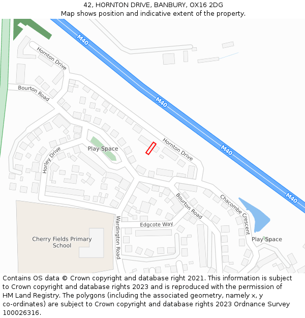 42, HORNTON DRIVE, BANBURY, OX16 2DG: Location map and indicative extent of plot