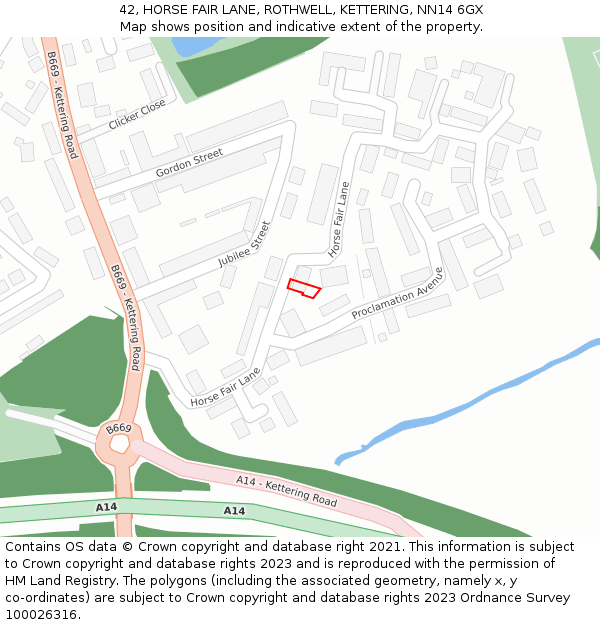 42, HORSE FAIR LANE, ROTHWELL, KETTERING, NN14 6GX: Location map and indicative extent of plot