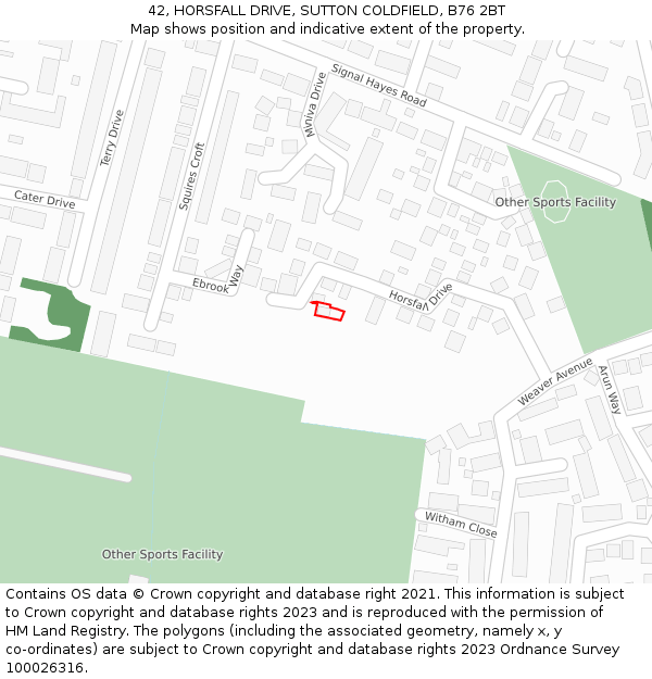 42, HORSFALL DRIVE, SUTTON COLDFIELD, B76 2BT: Location map and indicative extent of plot