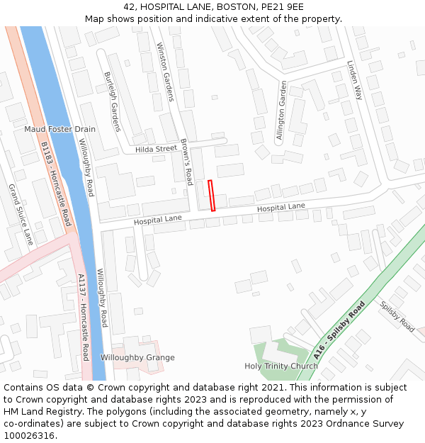 42, HOSPITAL LANE, BOSTON, PE21 9EE: Location map and indicative extent of plot
