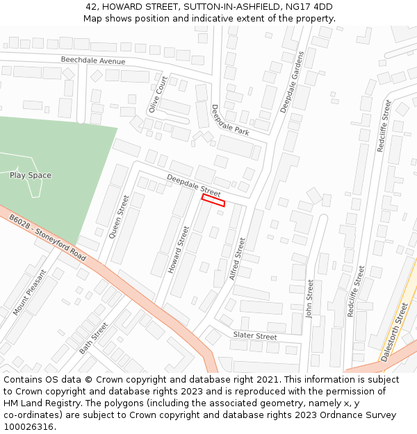 42, HOWARD STREET, SUTTON-IN-ASHFIELD, NG17 4DD: Location map and indicative extent of plot