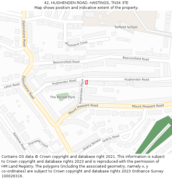 42, HUGHENDEN ROAD, HASTINGS, TN34 3TE: Location map and indicative extent of plot