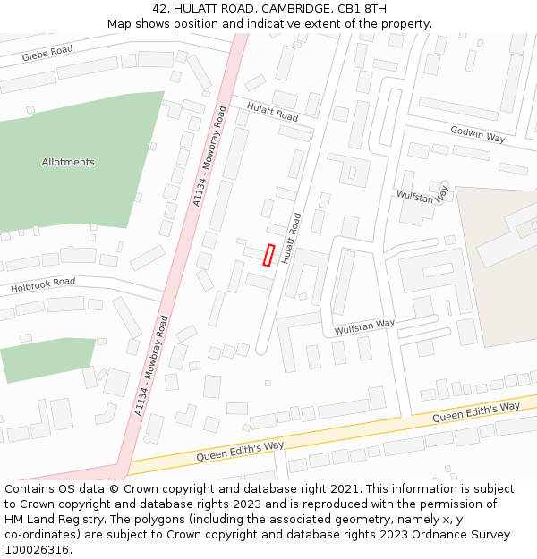 42, HULATT ROAD, CAMBRIDGE, CB1 8TH: Location map and indicative extent of plot