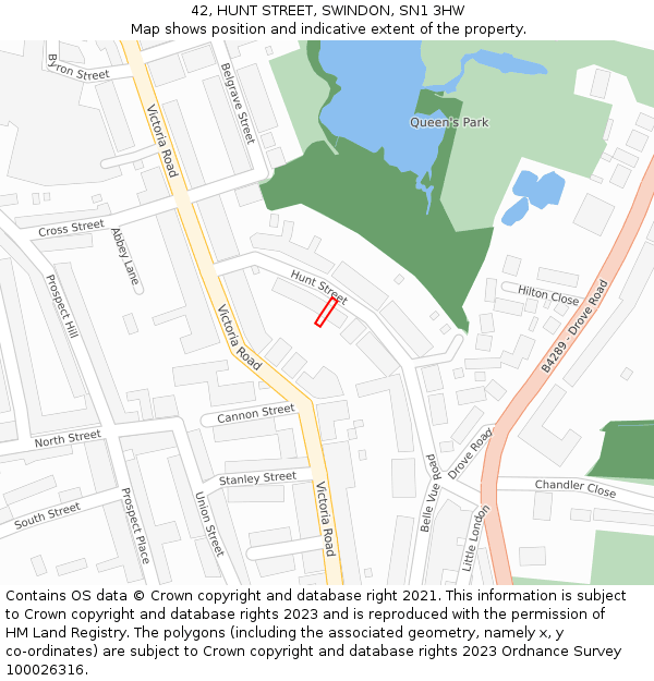 42, HUNT STREET, SWINDON, SN1 3HW: Location map and indicative extent of plot