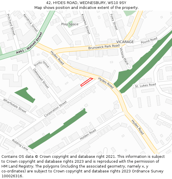 42, HYDES ROAD, WEDNESBURY, WS10 9SY: Location map and indicative extent of plot