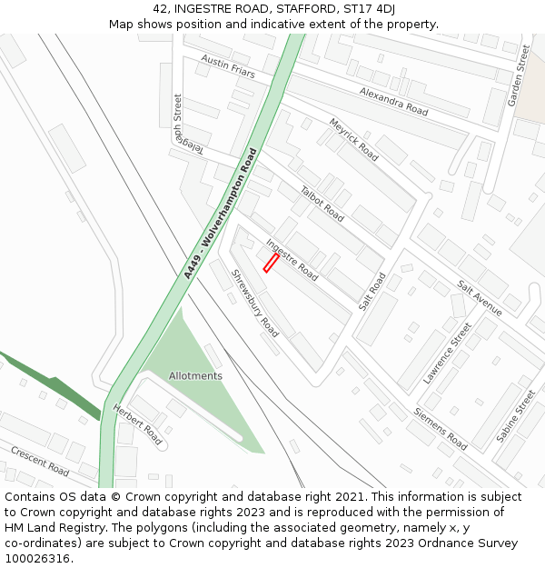 42, INGESTRE ROAD, STAFFORD, ST17 4DJ: Location map and indicative extent of plot