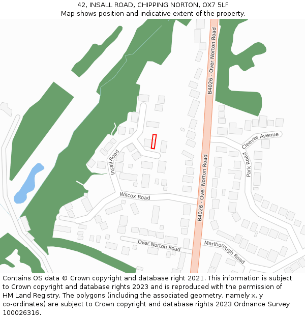 42, INSALL ROAD, CHIPPING NORTON, OX7 5LF: Location map and indicative extent of plot