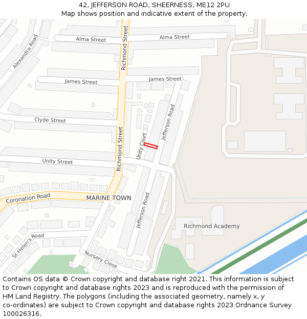 42, JEFFERSON ROAD, SHEERNESS, ME12 2PU: Location map and indicative extent of plot