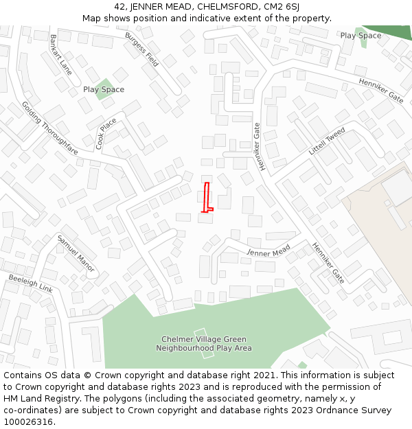 42, JENNER MEAD, CHELMSFORD, CM2 6SJ: Location map and indicative extent of plot