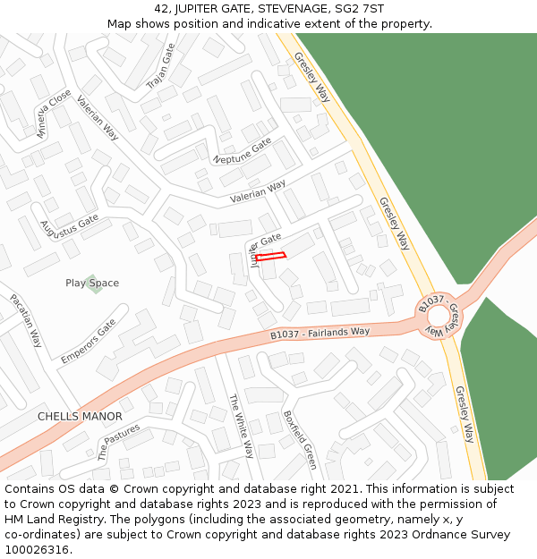 42, JUPITER GATE, STEVENAGE, SG2 7ST: Location map and indicative extent of plot