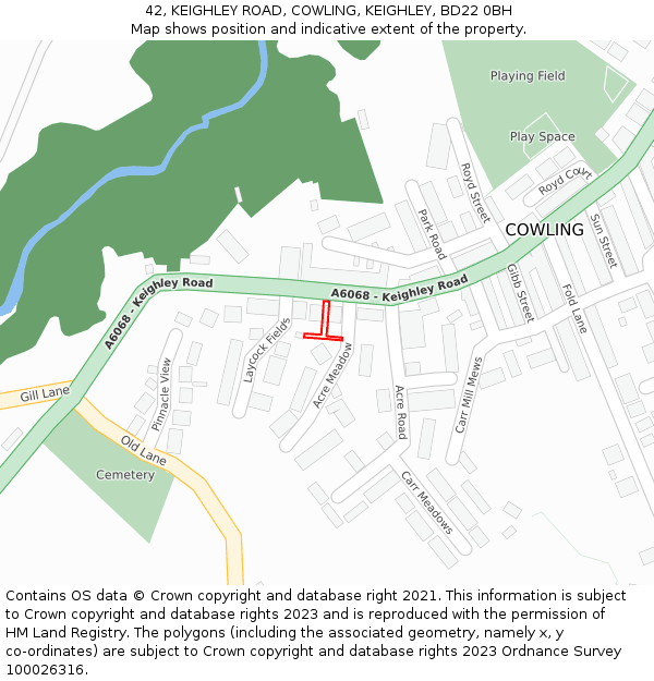 42, KEIGHLEY ROAD, COWLING, KEIGHLEY, BD22 0BH: Location map and indicative extent of plot