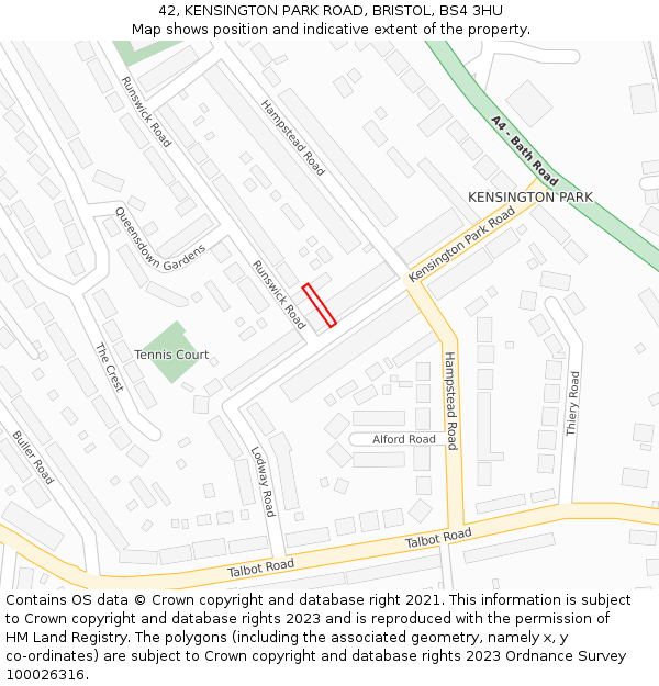 42, KENSINGTON PARK ROAD, BRISTOL, BS4 3HU: Location map and indicative extent of plot