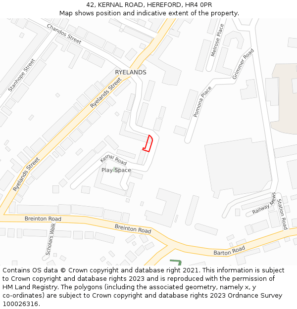 42, KERNAL ROAD, HEREFORD, HR4 0PR: Location map and indicative extent of plot