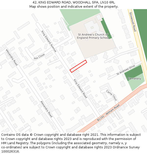 42, KING EDWARD ROAD, WOODHALL SPA, LN10 6RL: Location map and indicative extent of plot