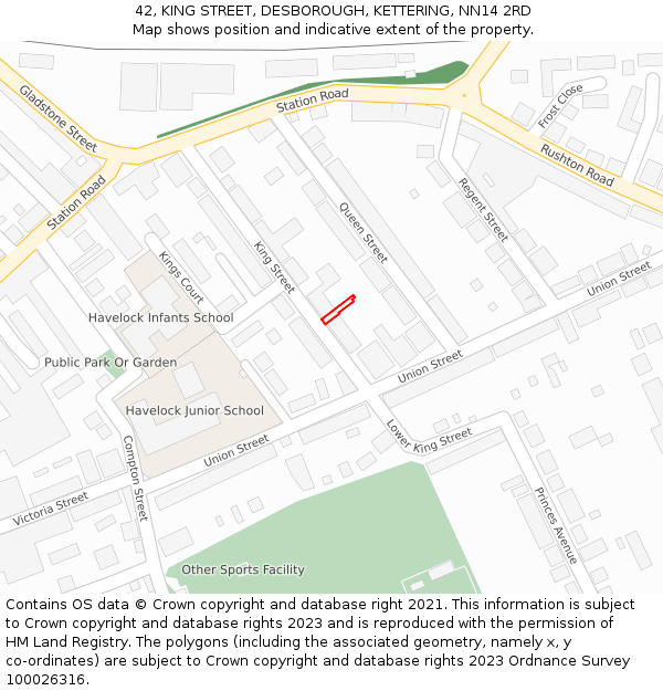 42, KING STREET, DESBOROUGH, KETTERING, NN14 2RD: Location map and indicative extent of plot