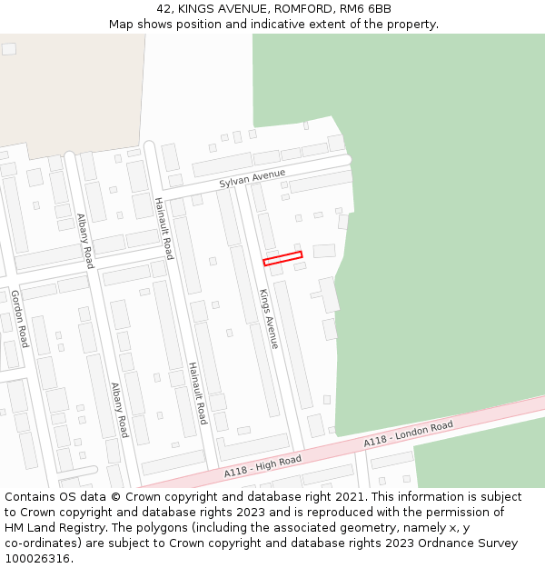 42, KINGS AVENUE, ROMFORD, RM6 6BB: Location map and indicative extent of plot
