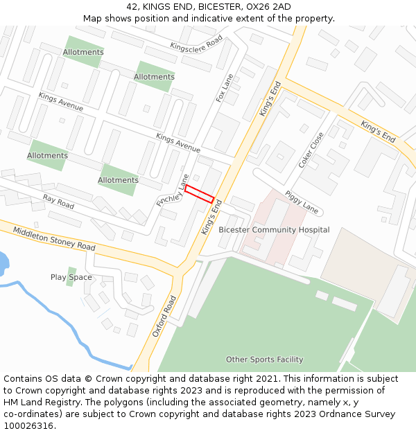 42, KINGS END, BICESTER, OX26 2AD: Location map and indicative extent of plot