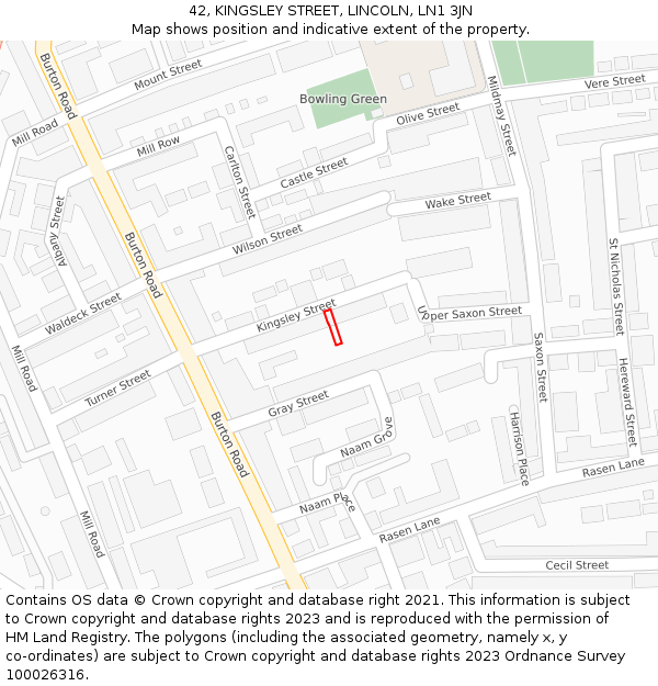 42, KINGSLEY STREET, LINCOLN, LN1 3JN: Location map and indicative extent of plot