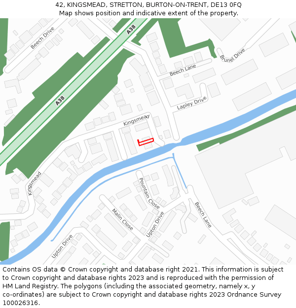 42, KINGSMEAD, STRETTON, BURTON-ON-TRENT, DE13 0FQ: Location map and indicative extent of plot