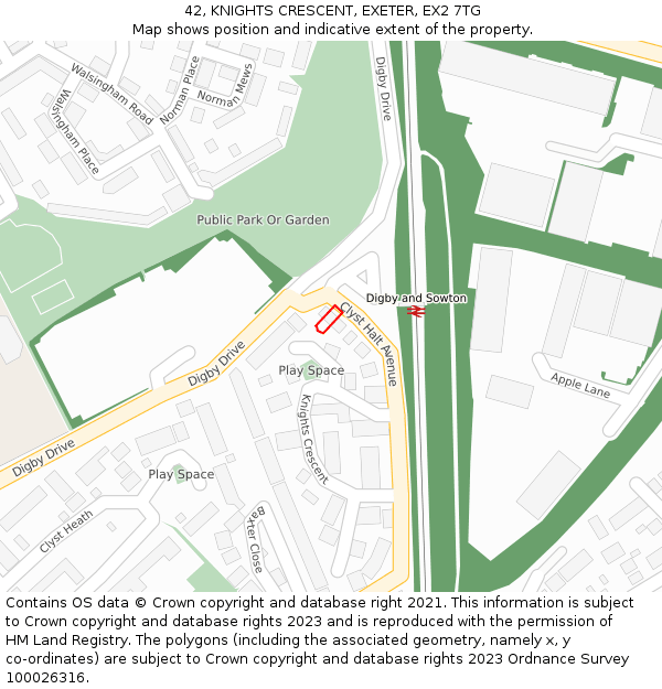 42, KNIGHTS CRESCENT, EXETER, EX2 7TG: Location map and indicative extent of plot