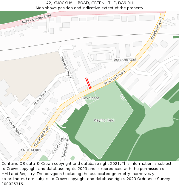42, KNOCKHALL ROAD, GREENHITHE, DA9 9HJ: Location map and indicative extent of plot