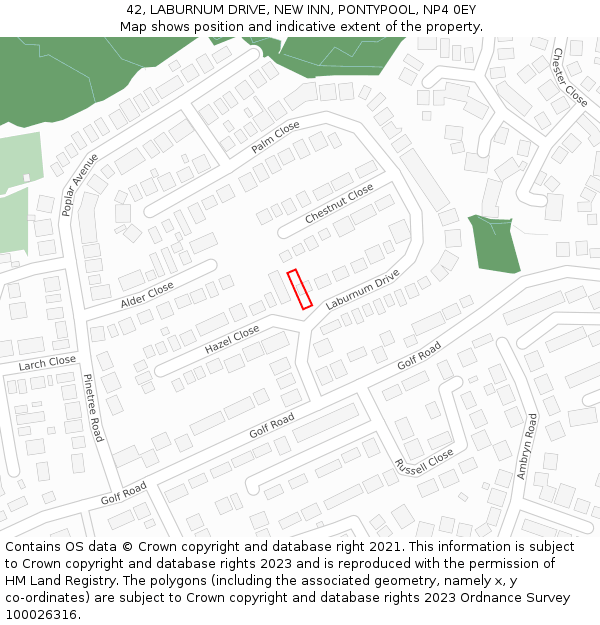 42, LABURNUM DRIVE, NEW INN, PONTYPOOL, NP4 0EY: Location map and indicative extent of plot