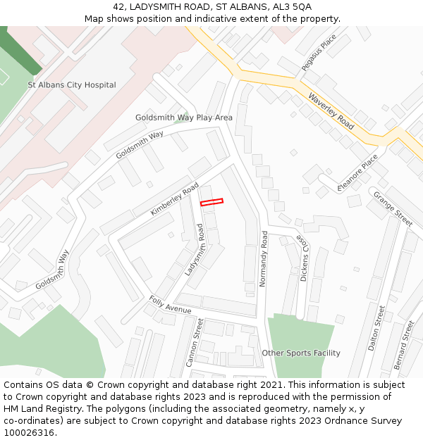 42, LADYSMITH ROAD, ST ALBANS, AL3 5QA: Location map and indicative extent of plot