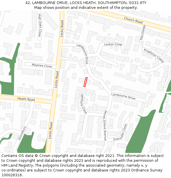 42, LAMBOURNE DRIVE, LOCKS HEATH, SOUTHAMPTON, SO31 6TY: Location map and indicative extent of plot