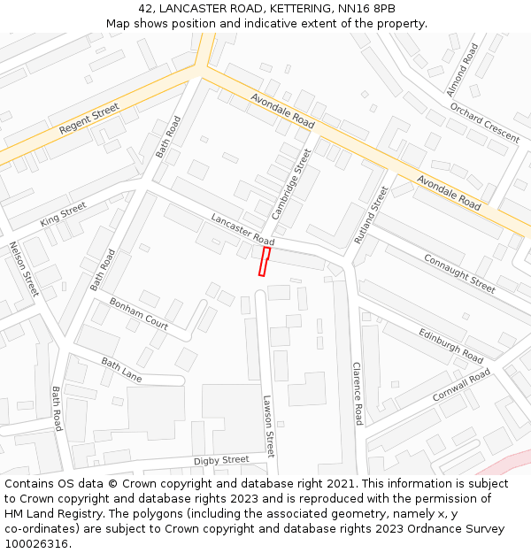 42, LANCASTER ROAD, KETTERING, NN16 8PB: Location map and indicative extent of plot