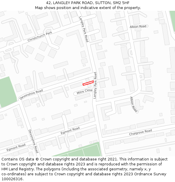 42, LANGLEY PARK ROAD, SUTTON, SM2 5HF: Location map and indicative extent of plot