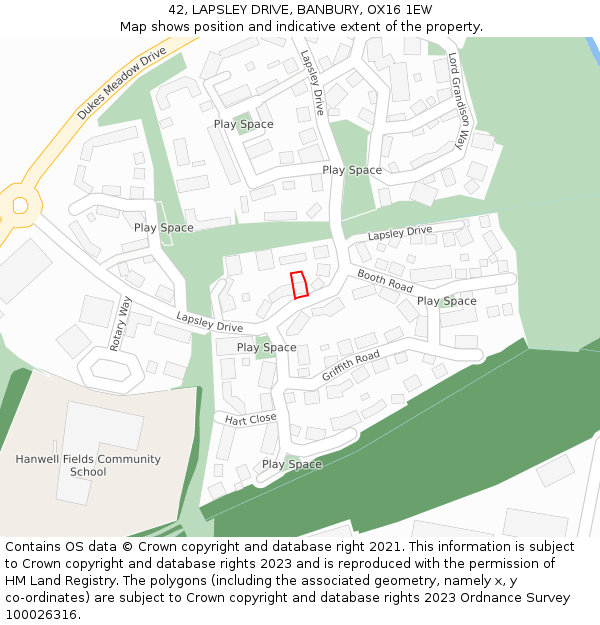 42, LAPSLEY DRIVE, BANBURY, OX16 1EW: Location map and indicative extent of plot