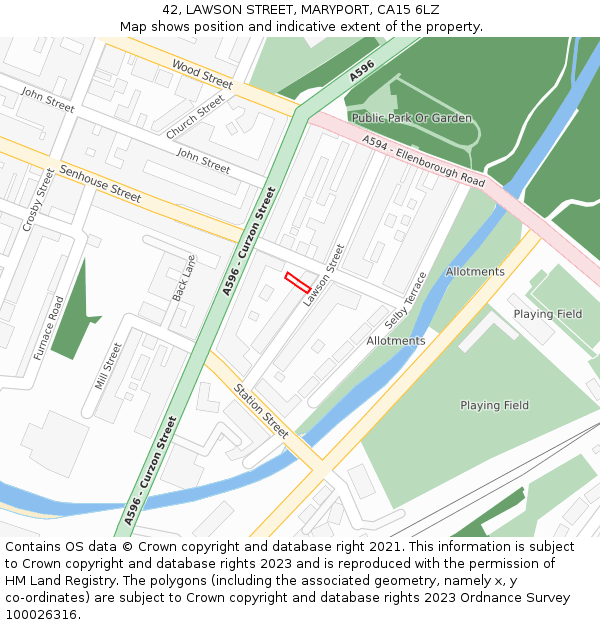 42, LAWSON STREET, MARYPORT, CA15 6LZ: Location map and indicative extent of plot