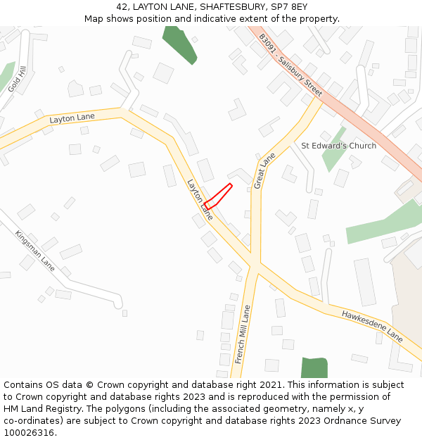 42, LAYTON LANE, SHAFTESBURY, SP7 8EY: Location map and indicative extent of plot