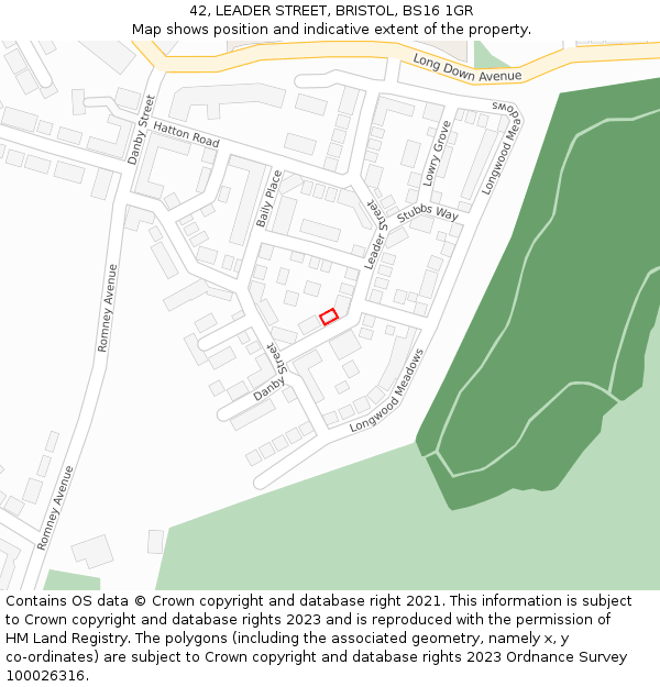 42, LEADER STREET, BRISTOL, BS16 1GR: Location map and indicative extent of plot