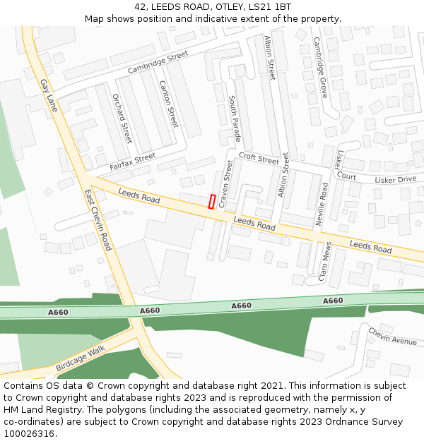 42, LEEDS ROAD, OTLEY, LS21 1BT: Location map and indicative extent of plot