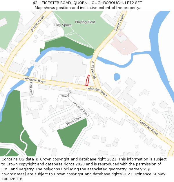 42, LEICESTER ROAD, QUORN, LOUGHBOROUGH, LE12 8ET: Location map and indicative extent of plot