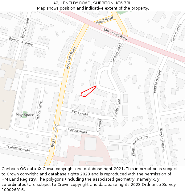 42, LENELBY ROAD, SURBITON, KT6 7BH: Location map and indicative extent of plot