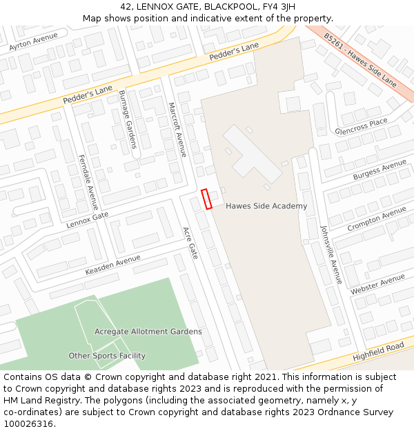 42, LENNOX GATE, BLACKPOOL, FY4 3JH: Location map and indicative extent of plot