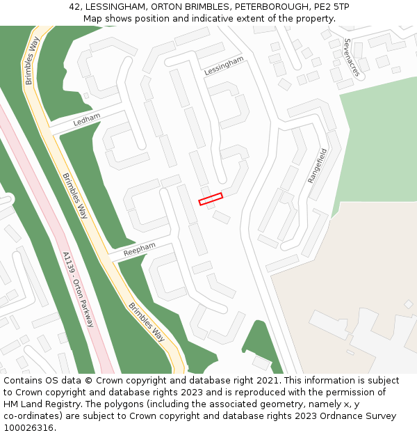 42, LESSINGHAM, ORTON BRIMBLES, PETERBOROUGH, PE2 5TP: Location map and indicative extent of plot