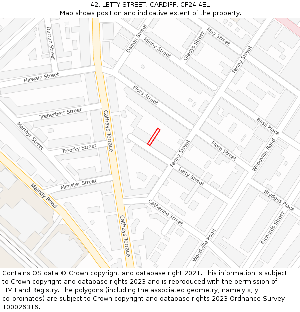 42, LETTY STREET, CARDIFF, CF24 4EL: Location map and indicative extent of plot