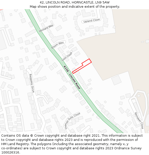 42, LINCOLN ROAD, HORNCASTLE, LN9 5AW: Location map and indicative extent of plot