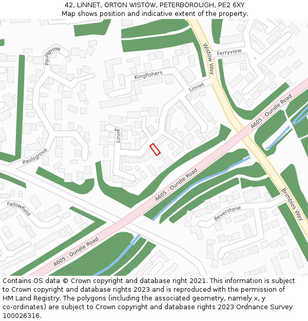 42, LINNET, ORTON WISTOW, PETERBOROUGH, PE2 6XY: Location map and indicative extent of plot