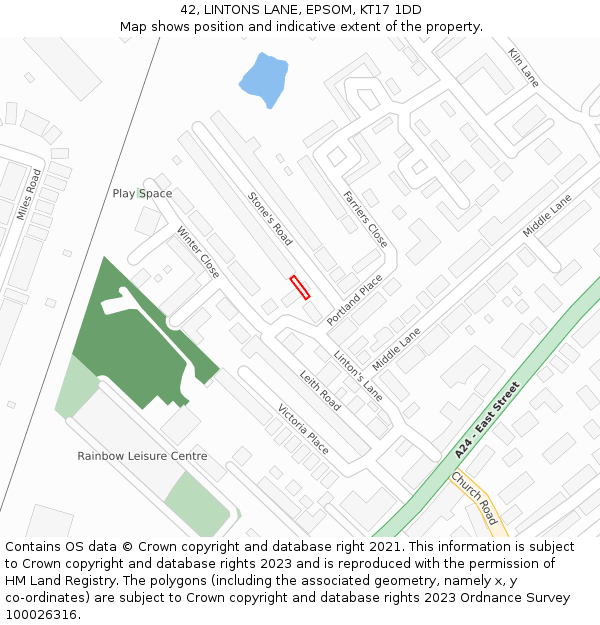 42, LINTONS LANE, EPSOM, KT17 1DD: Location map and indicative extent of plot