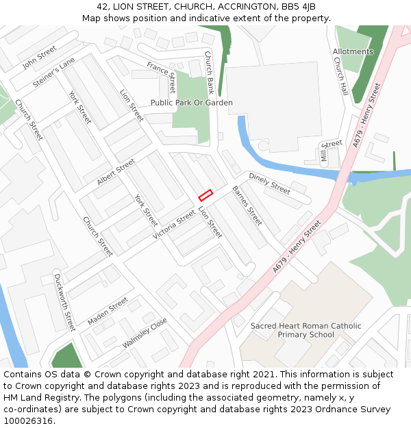 42, LION STREET, CHURCH, ACCRINGTON, BB5 4JB: Location map and indicative extent of plot