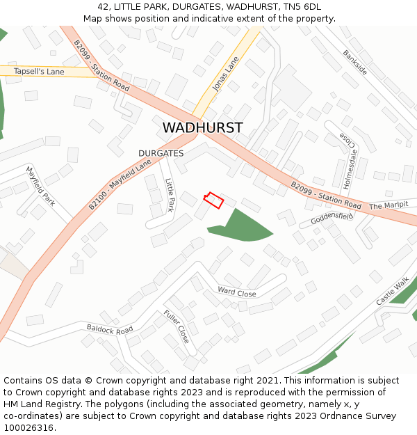 42, LITTLE PARK, DURGATES, WADHURST, TN5 6DL: Location map and indicative extent of plot