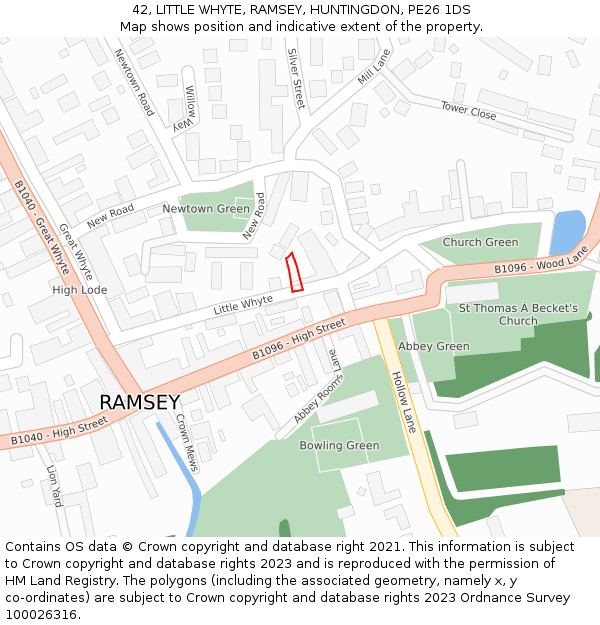 42, LITTLE WHYTE, RAMSEY, HUNTINGDON, PE26 1DS: Location map and indicative extent of plot
