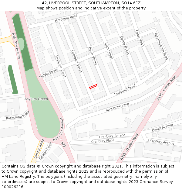 42, LIVERPOOL STREET, SOUTHAMPTON, SO14 6FZ: Location map and indicative extent of plot