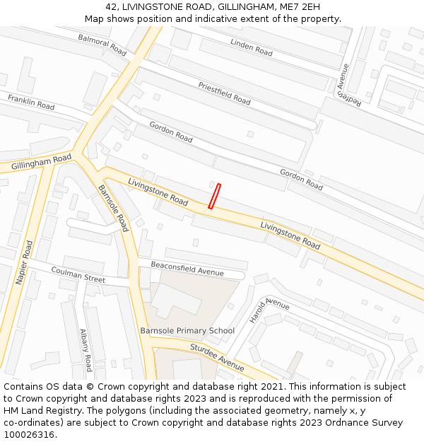42, LIVINGSTONE ROAD, GILLINGHAM, ME7 2EH: Location map and indicative extent of plot