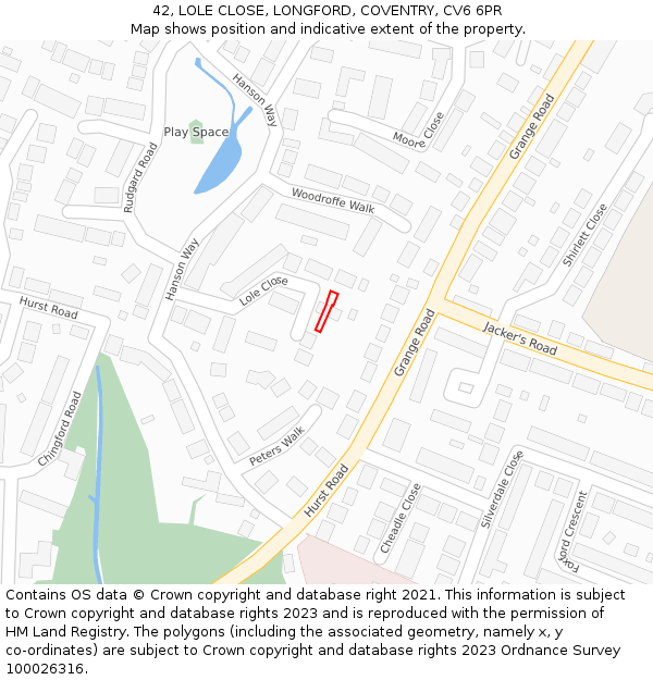 42, LOLE CLOSE, LONGFORD, COVENTRY, CV6 6PR: Location map and indicative extent of plot