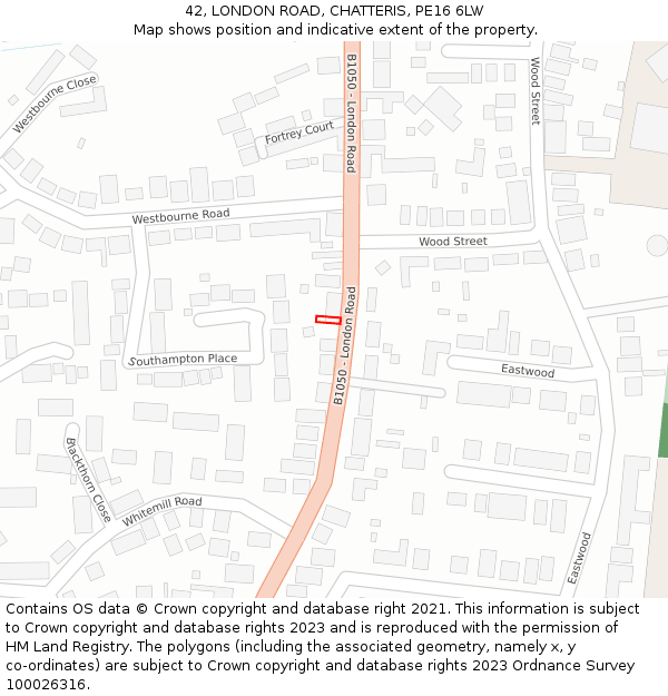 42, LONDON ROAD, CHATTERIS, PE16 6LW: Location map and indicative extent of plot